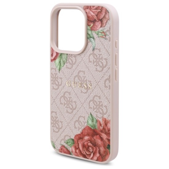 Husa pentru iPhone 16 Pro - Guess Hardcase 4G Flower Print MagSafe (GUHMP16LP4ROPEMCP) - Pink