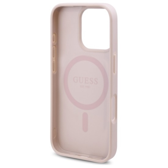 Husa pentru iPhone 16 Pro - Guess Hardcase 4G Flower Print MagSafe (GUHMP16LP4ROPEMCP) - Pink