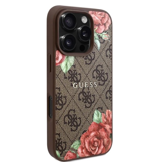 Husa pentru iPhone 16 Pro - Guess Hardcase 4G Flower Print MagSafe (GUHMP16LP4ROPEMCW) - Brown