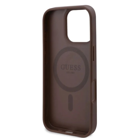 Husa pentru iPhone 16 Pro - Guess Hardcase 4G Flower Print MagSafe (GUHMP16LP4ROPEMCW) - Brown