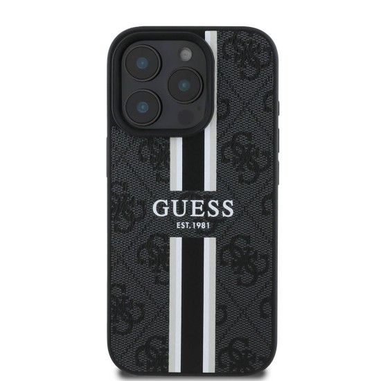 Husa pentru iPhone 16 Pro - Guess Hardcase 4G Printed Stripes MagSafe (GUHMP16LP4RPSK) - Black