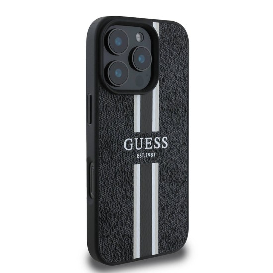 Husa pentru iPhone 16 Pro - Guess Hardcase 4G Printed Stripes MagSafe (GUHMP16LP4RPSK) - Black