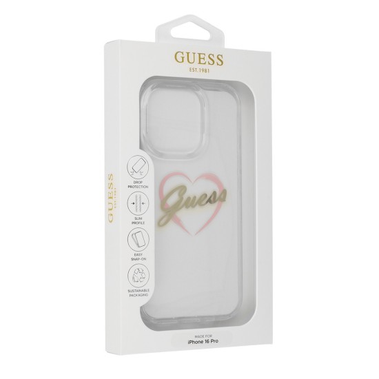 Husa pentru iPhone 16 Pro - Guess Hardcase IML Heart (GUHCP16LHCHGSPT) - Clear