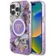 Husa pentru iPhone 16 Pro - Guess IML Metal Glitter Flowers Triangle MagSafe (GUHMP16LHFLPEDU) - Purple