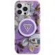 Husa pentru iPhone 16 Pro - Guess IML Metal Glitter Flowers Triangle MagSafe (GUHMP16LHFLPEDU) - Purple