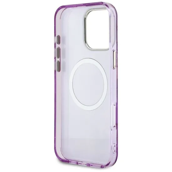 Husa pentru iPhone 16 Pro - Guess IML Metal Glitter Flowers Triangle MagSafe (GUHMP16LHFLPEDU) - Purple