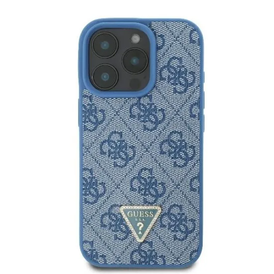 Husa pentru iPhone 16 Pro - Guess Leather Metal Logo Strass Crossbody (GUHCP16LP4TDSCPB) - Blue Husa pentru iPhone 16 Pro - Guess Leather Metal Logo Strass Crossbody (GUHCP16LP4TDSCPB) - Blue