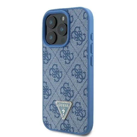 Husa pentru iPhone 16 Pro - Guess Leather Metal Logo Strass Crossbody (GUHCP16LP4TDSCPB) - Blue Husa pentru iPhone 16 Pro - Guess Leather Metal Logo Strass Crossbody (GUHCP16LP4TDSCPB) - Blue