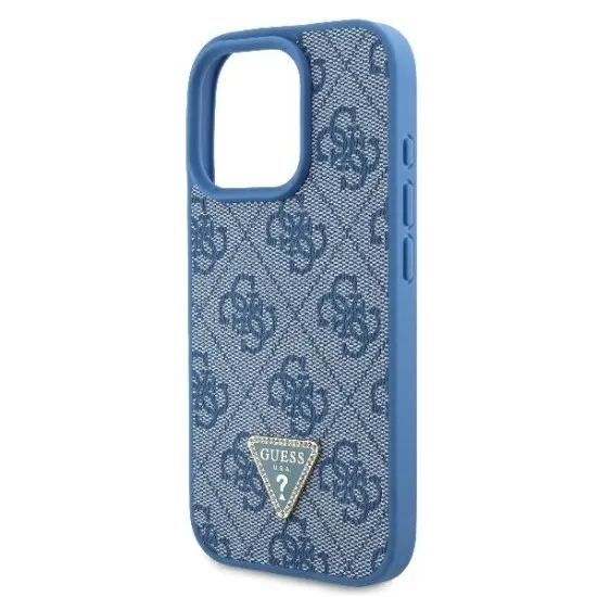 Husa pentru iPhone 16 Pro - Guess Leather Metal Logo Strass Crossbody (GUHCP16LP4TDSCPB) - Blue Husa pentru iPhone 16 Pro - Guess Leather Metal Logo Strass Crossbody (GUHCP16LP4TDSCPB) - Blue