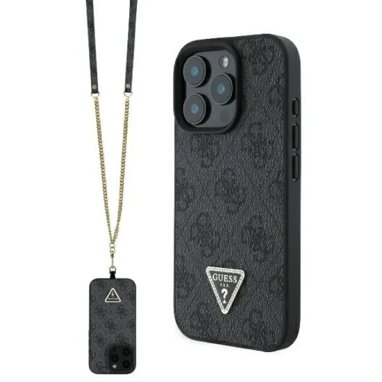 Husa pentru iPhone 16 Pro - Guess Leather Metal Logo Strass Crossbody (GUHCP16LP4TDSCPK) - Black Husa pentru iPhone 16 Pro - Guess Leather Metal Logo Strass Crossbody (GUHCP16LP4TDSCPK) - Black