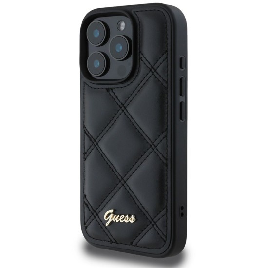 Husa pentru iPhone 16 Pro - Guess Quilted Metal Logo (GUHCP16LPSQSQSK) - Black