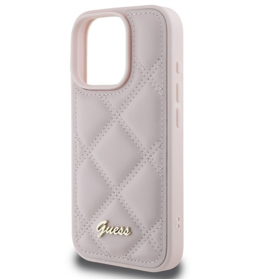 Husa pentru iPhone 16 Pro - Guess Quilted Metal Logo (GUHCP16LPSQSQSP) - Pink