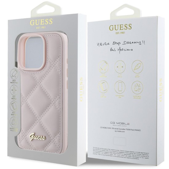 Husa pentru iPhone 16 Pro - Guess Quilted Metal Logo (GUHCP16LPSQSQSP) - Pink