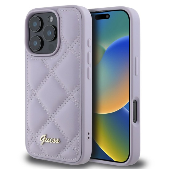 Husa pentru iPhone 16 Pro - Guess Quilted Metal Logo (GUHCP16LPSQSQSU) - Light Purple