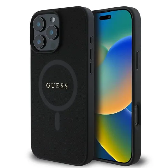 Husa pentru iPhone 16 Pro - Guess Saffiano Classic Logo MagSafe (GUHMP16LPSAHMCK) - Black Husa pentru iPhone 16 Pro - Guess Saffiano Classic Logo MagSafe (GUHMP16LPSAHMCK) - Black