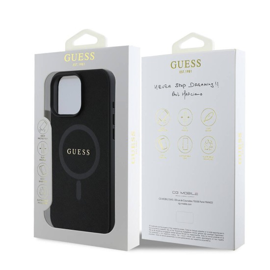 Husa pentru iPhone 16 Pro - Guess Saffiano Classic Logo MagSafe (GUHMP16LPSAHMCK) - Black