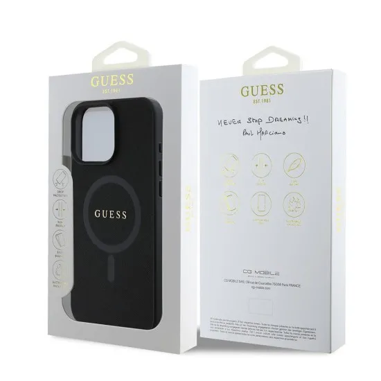 Husa pentru iPhone 16 Pro - Guess Saffiano Classic Logo MagSafe (GUHMP16LPSAHMCK) - Black Husa pentru iPhone 16 Pro - Guess Saffiano Classic Logo MagSafe (GUHMP16LPSAHMCK) - Black