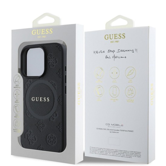 Husa pentru iPhone 16 Pro - Guess Saffiano Peony Classic Logo MagSafe (GUHMP16LPSAPSMEK) - Black