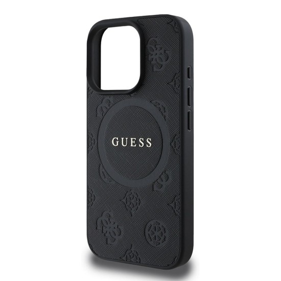 Husa pentru iPhone 16 Pro - Guess Saffiano Peony Classic Logo MagSafe (GUHMP16LPSAPSMEK) - Black