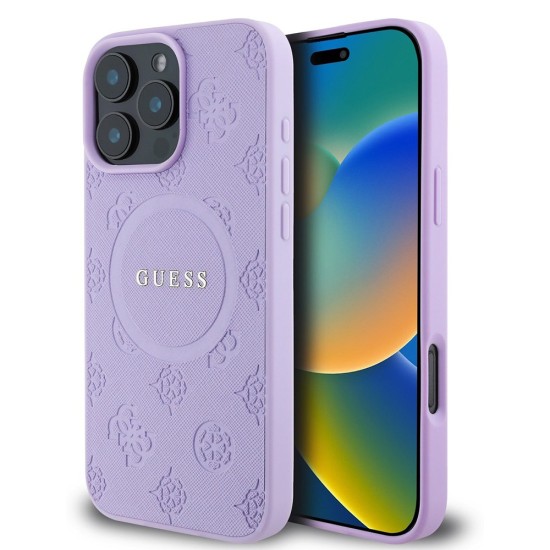 Husa pentru iPhone 16 Pro - Guess Saffiano Peony Classic Logo MagSafe (GUHMP16LPSAPSMEU) - Purple