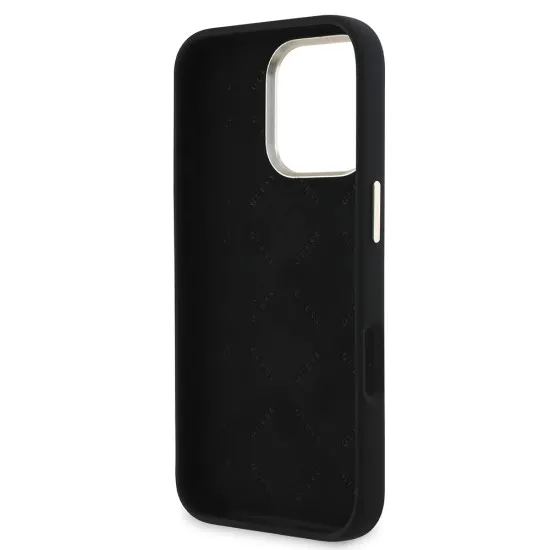 Husa pentru iPhone 16 Pro - Guess Silicone Script Metal Logo & Frame (GUHCP16LSMBSLK) - Black Husa pentru iPhone 16 Pro - Guess Silicone Script Metal Logo & Frame (GUHCP16LSMBSLK) - Black