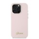 Husa pentru iPhone 16 Pro - Guess Silicone Script Metal Logo & Frame (GUHCP16LSMBSLP) - Pink