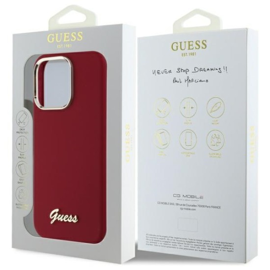 Husa pentru iPhone 16 Pro - Guess Silicone Script Metal Logo (GUHCP16LSMBSLM) - Red