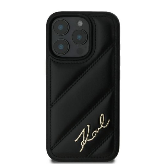 Husa pentru iPhone 16 Pro - Karl Lagerfeld Diagonal Quilted Script (KLHCP16LPQDSMGK) - Black