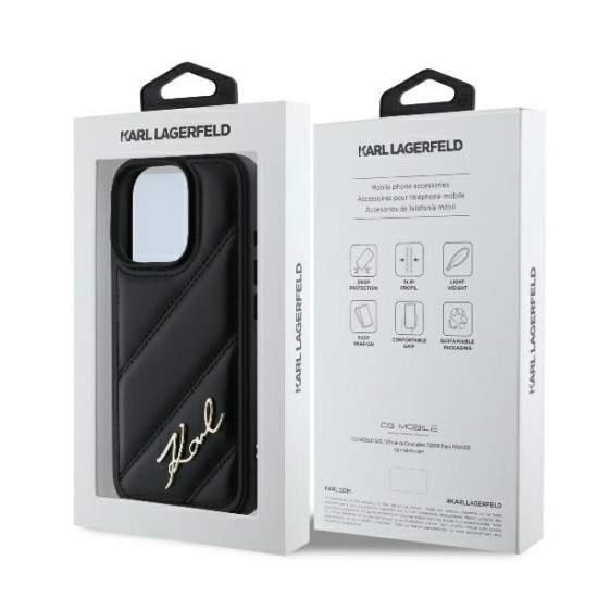 Husa pentru iPhone 16 Pro - Karl Lagerfeld Diagonal Quilted Script (KLHCP16LPQDSMGK) - Black