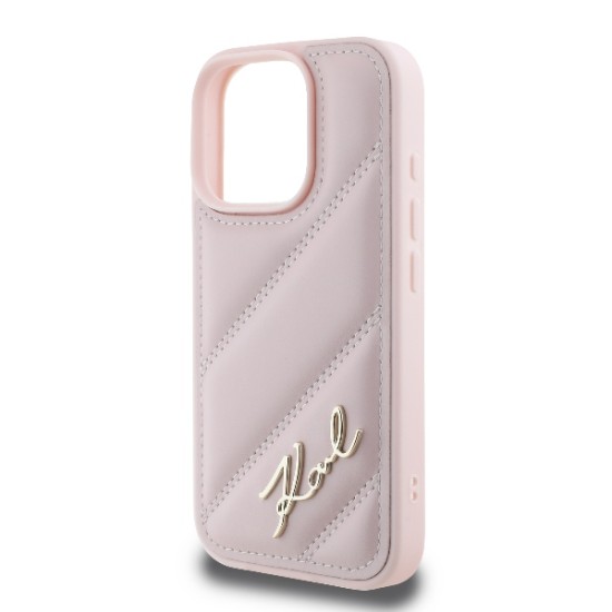 Husa pentru iPhone 16 Pro - Karl Lagerfeld Diagonal Quilted Script (KLHCP16LPQDSMGP) - Pink