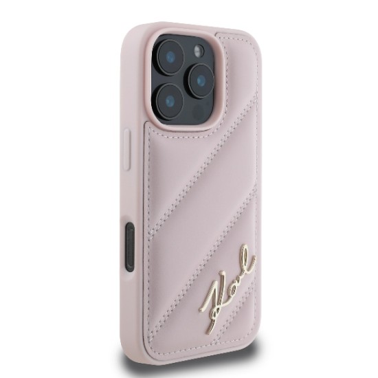 Husa pentru iPhone 16 Pro - Karl Lagerfeld Diagonal Quilted Script (KLHCP16LPQDSMGP) - Pink