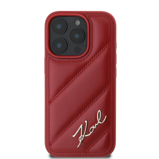 Husa pentru iPhone 16 Pro - Karl Lagerfeld Diagonal Quilted Script (KLHCP16LPQDSMGR) - Red