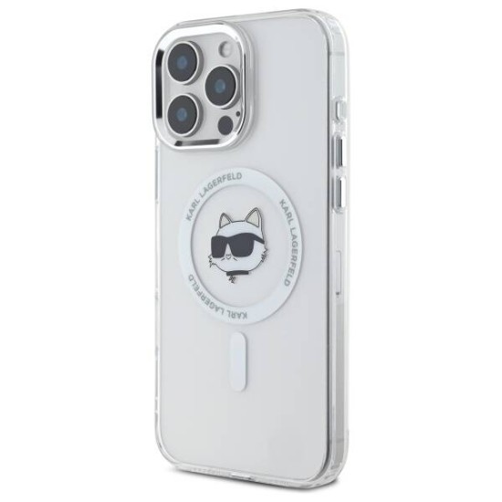 Husa pentru iPhone 16 Pro - Karl Lagerfeld IML MagSafe (KLHMP16LHLSCHH) - White Metal Choupette`s Head