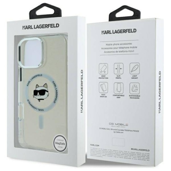 Husa pentru iPhone 16 Pro - Karl Lagerfeld IML MagSafe (KLHMP16LHLSCHH) - White Metal Choupette`s Head