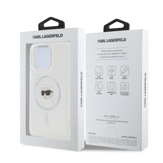 Husa pentru iPhone 16 Pro - Karl Lagerfeld IML MagSafe (KLHMP16LHLSKIH) - White Karl`s Head