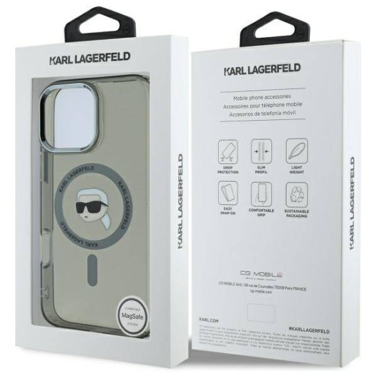 Husa pentru iPhone 16 Pro - Karl Lagerfeld IML MagSafe (KLHMP16LHLSKIK) - Metal Karl`s Head