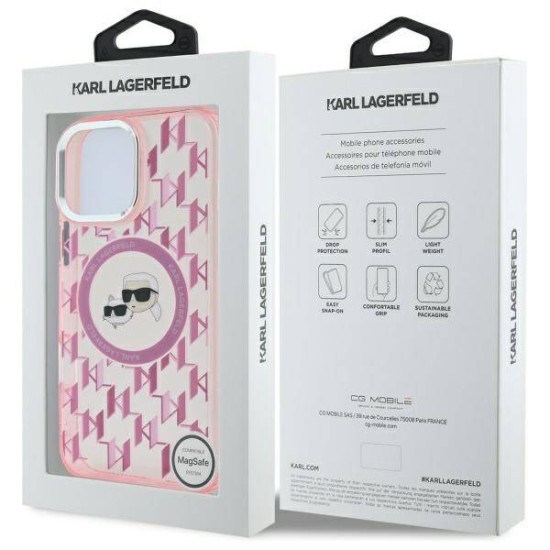 Husa pentru iPhone 16 Pro - Karl Lagerfeld IML MagSafe (KLHMP16LHMCKMHP) - Pink Monogram Karl&Choupette Head