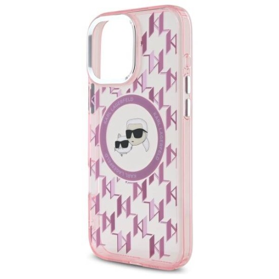 Husa pentru iPhone 16 Pro - Karl Lagerfeld IML MagSafe (KLHMP16LHMCKMHP) - Pink Monogram Karl&Choupette Head