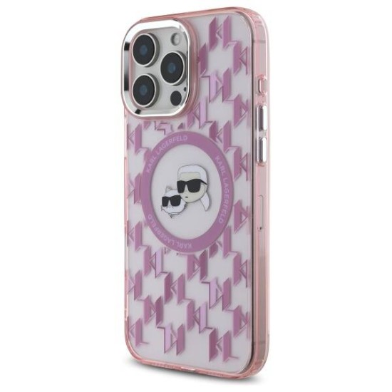 Husa pentru iPhone 16 Pro - Karl Lagerfeld IML MagSafe (KLHMP16LHMCKMHP) - Pink Monogram Karl&Choupette Head