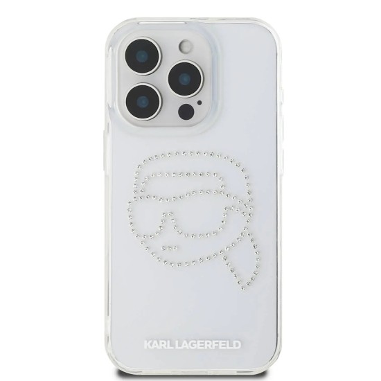 Husa pentru iPhone 16 Pro - Karl Lagerfeld IML Rhinestones (KLHCP16LHKHDCELT) - Karl Head Transparent