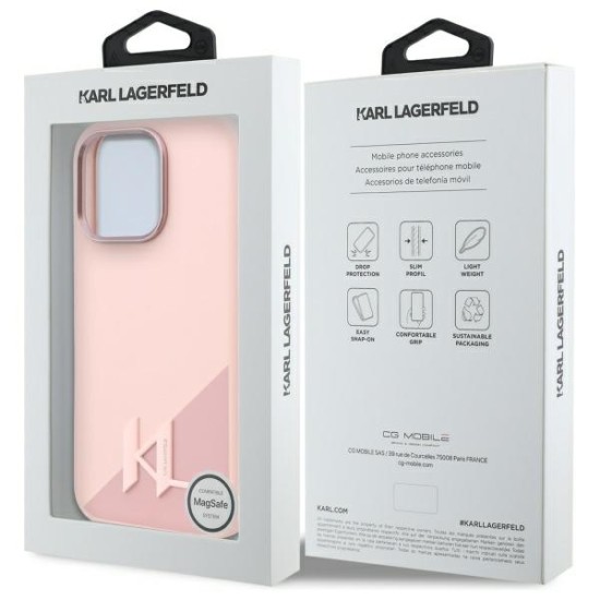 Husa pentru iPhone 16 Pro - Karl Lagerfeld Silicone MagSafe (KLHMP16LSCMKMPCP) - Pink Shadow Metal Initial