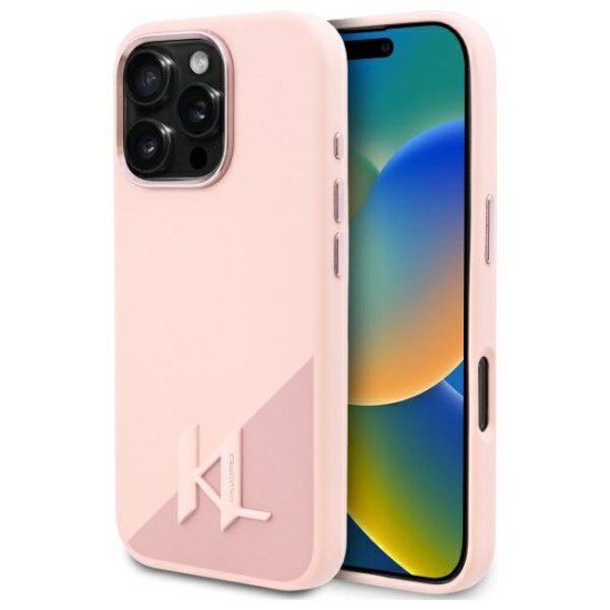 Husa pentru iPhone 16 Pro - Karl Lagerfeld Silicone MagSafe (KLHMP16LSCMKMPCP) - Pink Shadow Metal Initial