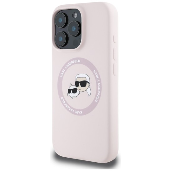 Husa pentru iPhone 16 Pro - Karl Lagerfeld Silicone MagSafe (KLHMP16LSKCHTCP) - Pink Karl&Choupette Head