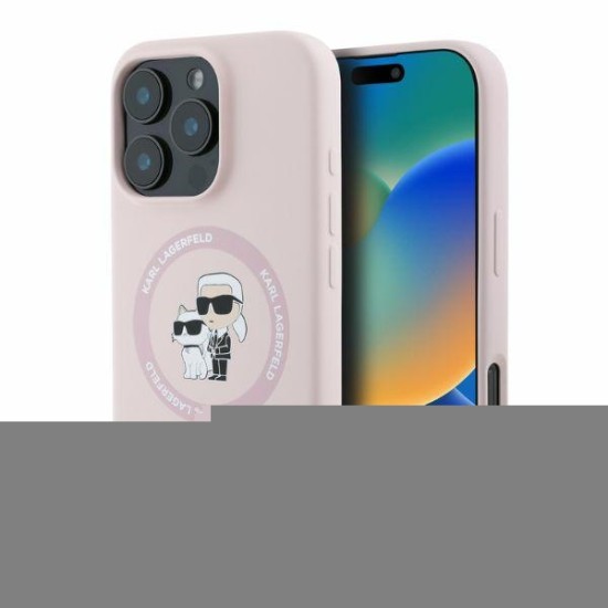 Husa pentru iPhone 16 Pro - Karl Lagerfeld Silicone Ring MagSafe (KLHMP16LSCMKCRHP) - Pink Karl&Choupette