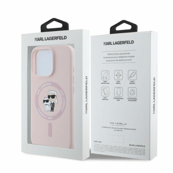 Husa pentru iPhone 16 Pro - Karl Lagerfeld Silicone Ring MagSafe (KLHMP16LSCMKCRHP) - Pink Karl&Choupette