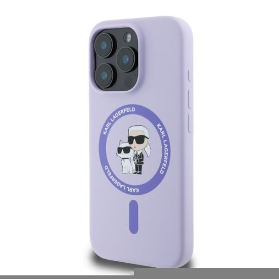 Husa pentru iPhone 16 Pro - Karl Lagerfeld Silicone Ring MagSafe (KLHMP16LSCMKCRHU) - Purple Karl&Choupette