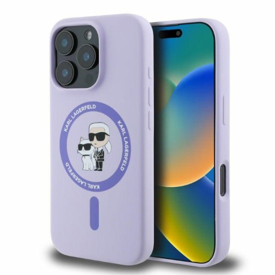 Husa pentru iPhone 16 Pro - Karl Lagerfeld Silicone Ring MagSafe (KLHMP16LSCMKCRHU) - Purple Karl&Choupette