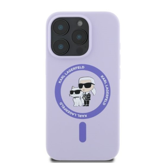 Husa pentru iPhone 16 Pro - Karl Lagerfeld Silicone Ring MagSafe (KLHMP16LSCMKCRHU) - Purple Karl&Choupette