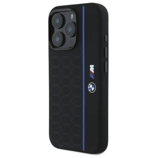 Husa pentru iPhone 16 Pro Max - BMW Hardcase Silicone Hexagon Blue Line MagSafe (BMHMP16X23SHEB) - Black Husa pentru iPhone 16 Pro Max - BMW Hardcase Silicone Hexagon Blue Line MagSafe (BMHMP16X23SHEB) - Black