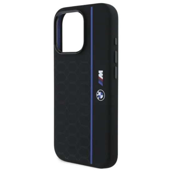 Husa pentru iPhone 16 Pro Max - BMW Hardcase Silicone Hexagon Blue Line MagSafe (BMHMP16X23SHEB) - Black Husa pentru iPhone 16 Pro Max - BMW Hardcase Silicone Hexagon Blue Line MagSafe (BMHMP16X23SHEB) - Black